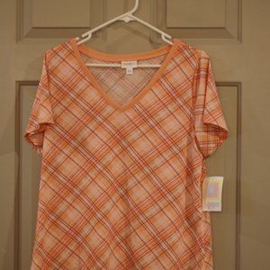 NWT Lu La Roe Christy T Size L Plaid Orange/Peach